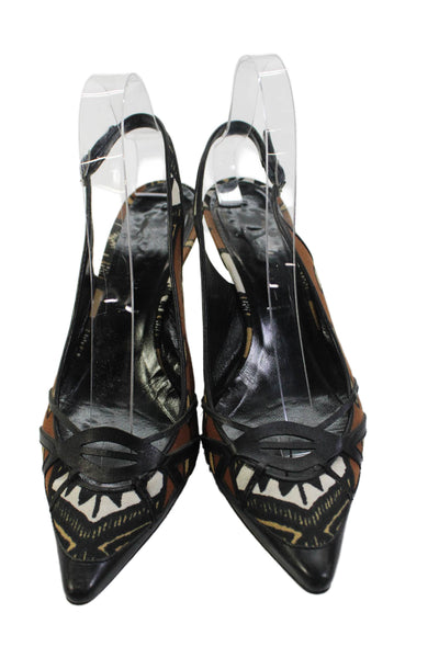 Casadei Womens Abstract Print Pointed Toe Slingbacks Pumps Brown Size 8.5