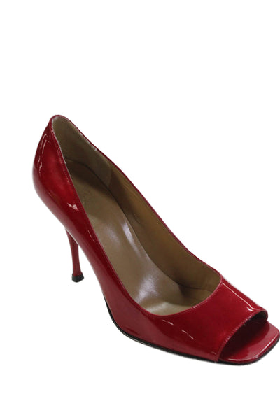 Stuart Weitzman Womens Patent Leather Open Toe Pumps Red Size 8 Medium