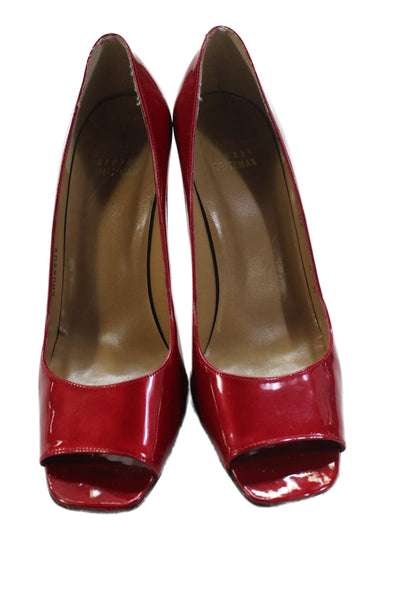 Stuart Weitzman Womens Patent Leather Open Toe Pumps Red Size 8 Medium