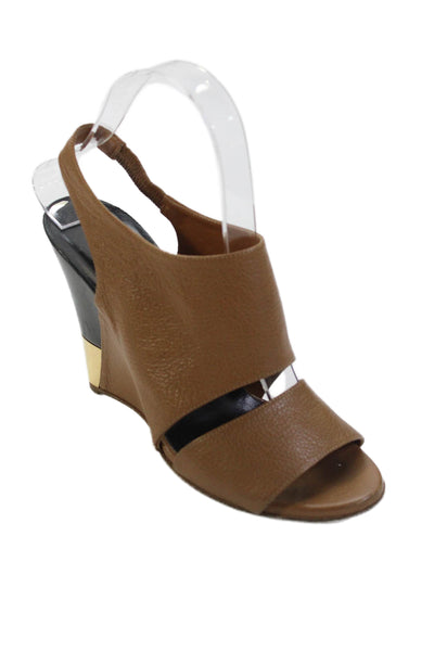 Chloe Womens Leather Wedge Slingbacks Sandals Brown Size 38.5 8.5