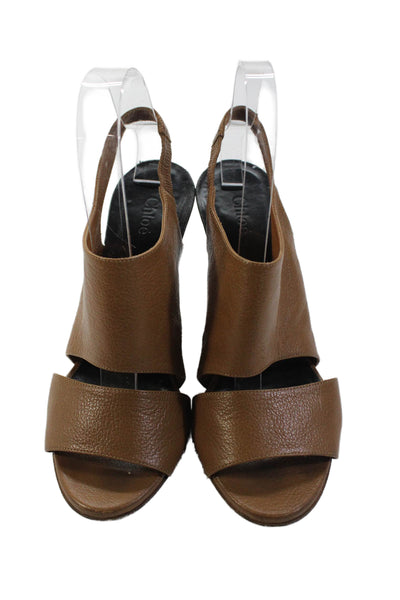 Chloe Womens Leather Wedge Slingbacks Sandals Brown Size 38.5 8.5