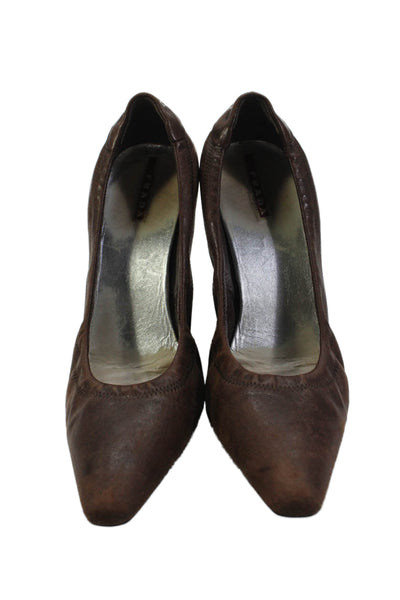 Prada Sport Womens Leather Pointed Toe Pumps Saddle Brown Size 8.5