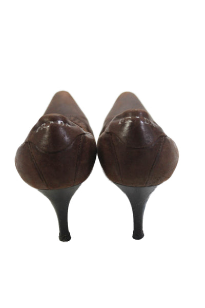 Prada Sport Womens Leather Pointed Toe Pumps Saddle Brown Size 8.5