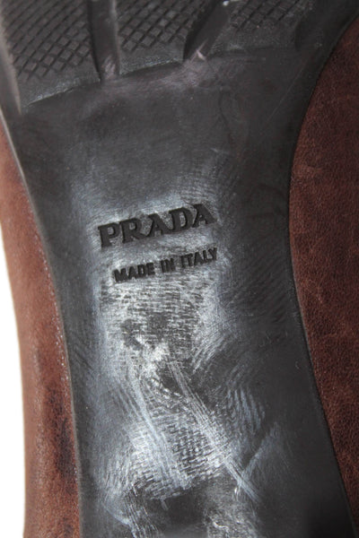 Prada Sport Womens Leather Pointed Toe Pumps Saddle Brown Size 8.5