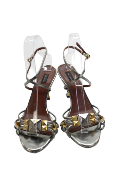 Marc Jacobs Womens Leather Strappy Slingbacks Heels Silver Gold Size 38 8