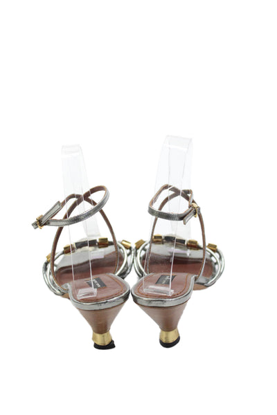 Marc Jacobs Womens Leather Strappy Slingbacks Heels Silver Gold Size 38 8