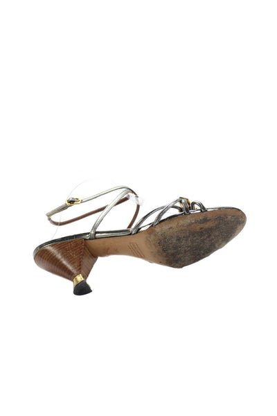 Marc Jacobs Womens Leather Strappy Slingbacks Heels Silver Gold Size 38 8