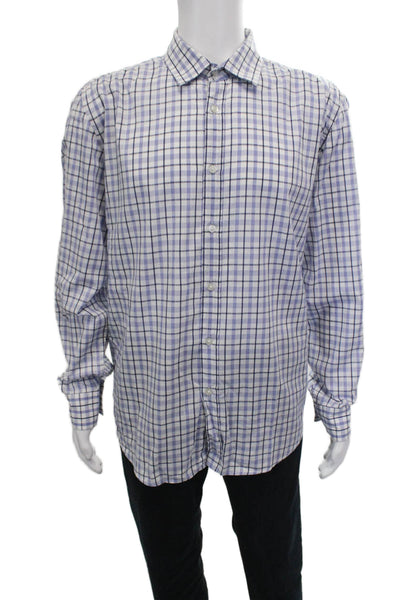 Boss Hugo Boss Mens Plaid Collared Long Sleeve Button-Down Shirt White Size 2XL