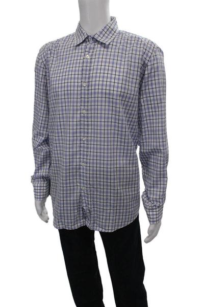 Boss Hugo Boss Mens Plaid Collared Long Sleeve Button-Down Shirt White Size 2XL