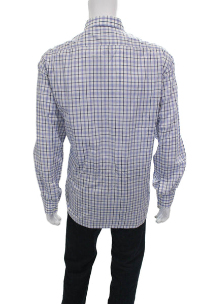 Boss Hugo Boss Mens Plaid Collared Long Sleeve Button-Down Shirt White Size 2XL