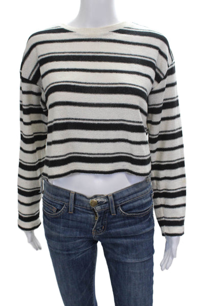 Zara Womens Striped Black Polyester Crewneck Pullover Long Sleeve Size S