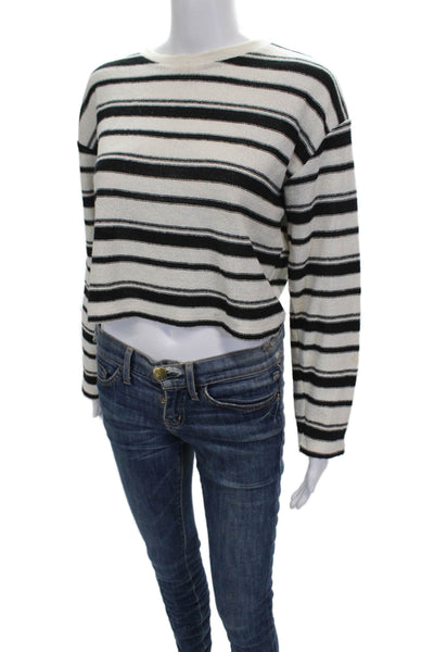 Zara Womens Striped Black Polyester Crewneck Pullover Long Sleeve Size S
