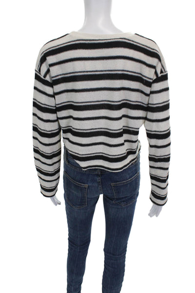 Zara Womens Striped Black Polyester Crewneck Pullover Long Sleeve Size S