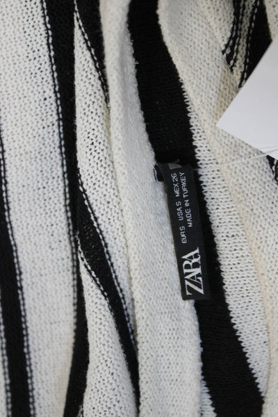 Zara Womens Striped Black Polyester Crewneck Pullover Long Sleeve Size S