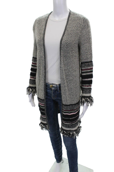 Missoni Womens Cardigan Gray Striped V Neck Merino Wool Long Sleeve Size 38