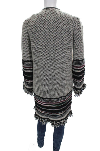 Missoni Womens Cardigan Gray Striped V Neck Merino Wool Long Sleeve Size 38