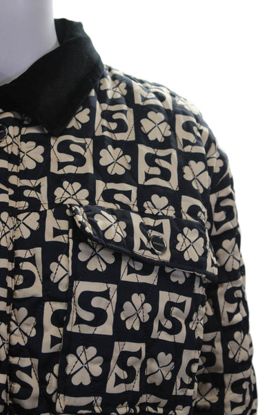 Sandro Womens Quilted Jacket Black Geometric Button Long Sleeve Size 0