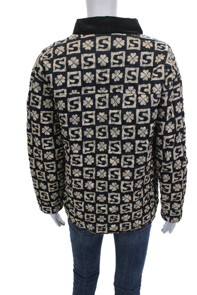 Sandro Womens Quilted Jacket Black Geometric Button Long Sleeve Size 0