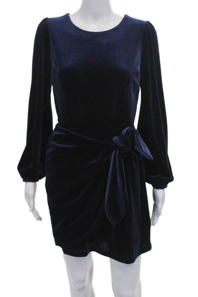 Yumi Kim Womens Wrap Dress Blue Long Sleeve Round Neck Zip Polyester Size L