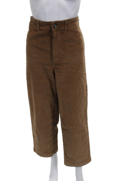 Everlane Women Brown Cropped Pants Cotton Blend Button Inseam 28 Size 6