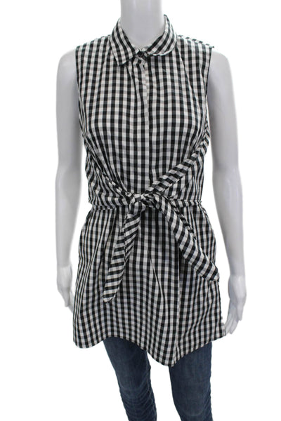 Lafayette 148 New York Women Sleeveless Collared Check Cotton Tunic Size S