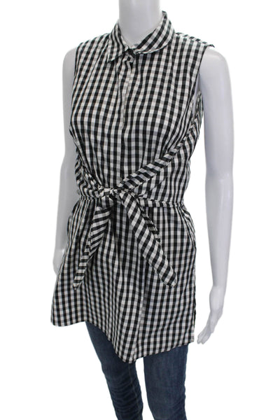 Lafayette 148 New York Women Sleeveless Collared Check Cotton Tunic Size S