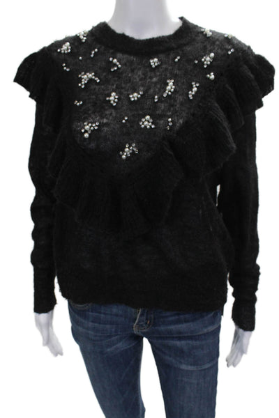 Wildfox Women Alpaca Pullover Black Crew Neck Size XS