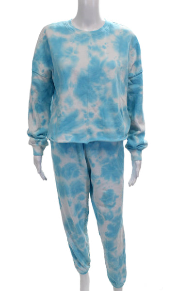 Aqua Womens Tie Dye Print Sweat Suit Blue White Cotton Size Small