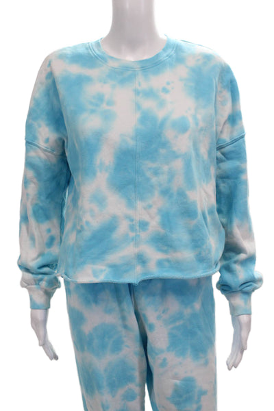 Aqua Womens Tie Dye Print Sweat Suit Blue White Cotton Size Small