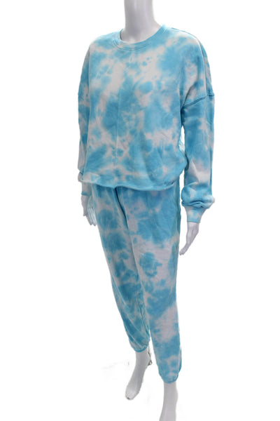 Aqua Womens Tie Dye Print Sweat Suit Blue White Cotton Size Small