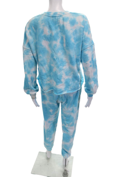 Aqua Womens Tie Dye Print Sweat Suit Blue White Cotton Size Small