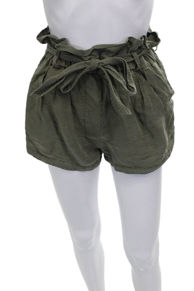 Frame Womens Paperbag Linen Shorts Green Tie Waist Size XS
