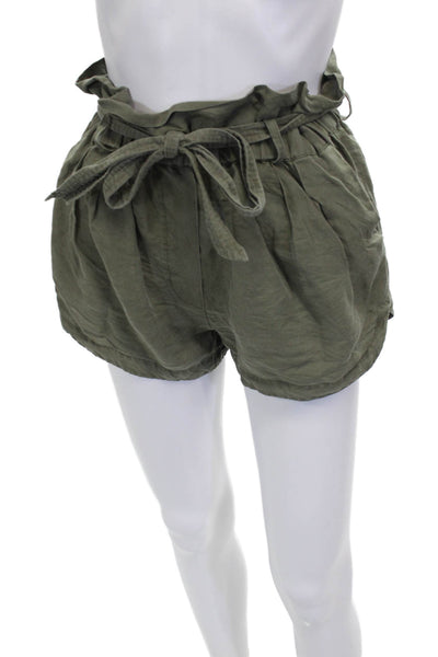 Frame Womens Paperbag Linen Shorts Green Tie Waist Size XS