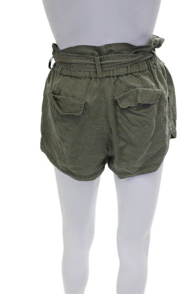 Frame Womens Paperbag Linen Shorts Green Tie Waist Size XS