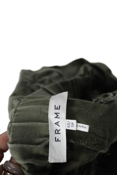 Frame Womens Paperbag Linen Shorts Green Tie Waist Size XS