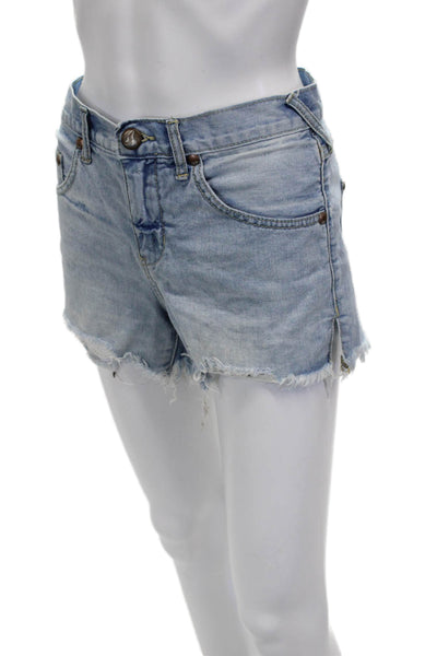 Free People Womens Denim Cut-Off Shorts Blue Button Size 26