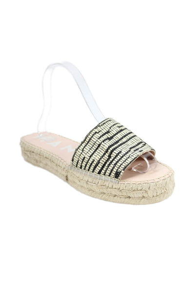 Manebi Womens Raffia Zebra Double Sole Slides Sandals Shoes Natural Black Sz 10