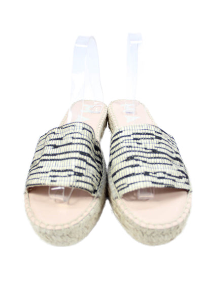 Manebi Womens Raffia Zebra Double Sole Slides Sandals Shoes Natural Black Sz 10