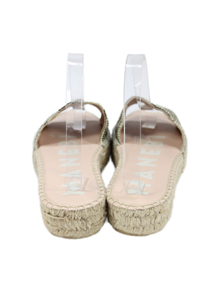 Manebi Womens Raffia Zebra Double Sole Slides Sandals Shoes Natural Black Sz 10