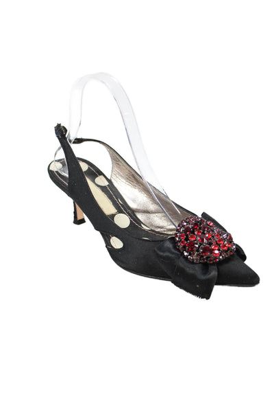 Christian Lacroix Womens Crystal Embellished Slingbacks Shoes Black Red Size 9