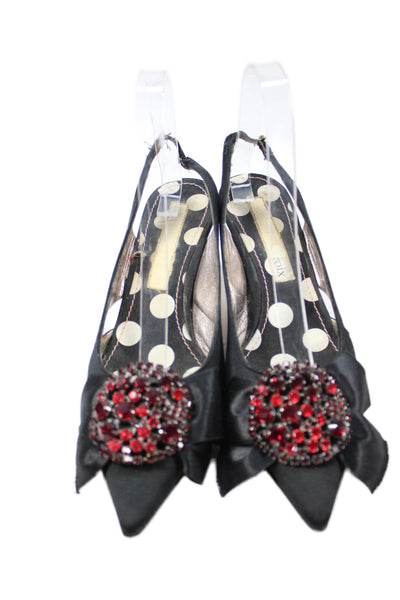 Christian Lacroix Womens Crystal Embellished Slingbacks Shoes Black Red Size 9