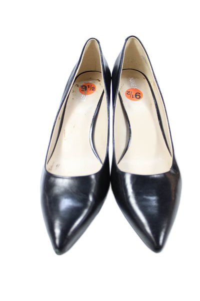 Nine West Womens Leather Pointed Toe High Heels Pumps Shoes Black Size 9.5