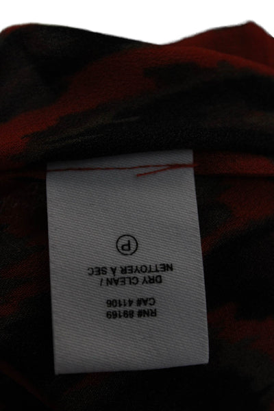 Derek Lam 10 Crosby Women Red Animal Print Collared Long Sleeve Blouse Size 0
