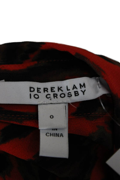Derek Lam 10 Crosby Women Red Animal Print Collared Long Sleeve Blouse Size 0