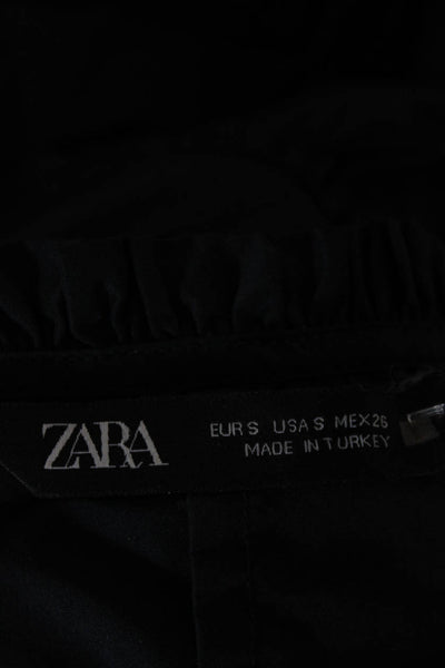 Zara Womens Cropped V-Neck Black Blouse Short Sleeve Zip Polyester Size S