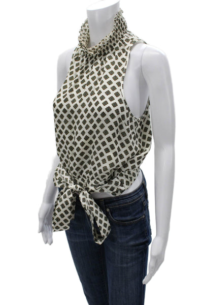 Cinq à Sept Women Silk Geometric High Neck Sleeveless Tie Blouse Size S