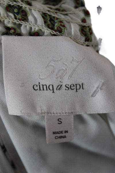 Cinq à Sept Women Silk Geometric High Neck Sleeveless Tie Blouse Size S
