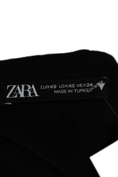 Zara Womens Black Animal Print Square Neck Blouse Long Sleeve Zip Size XS