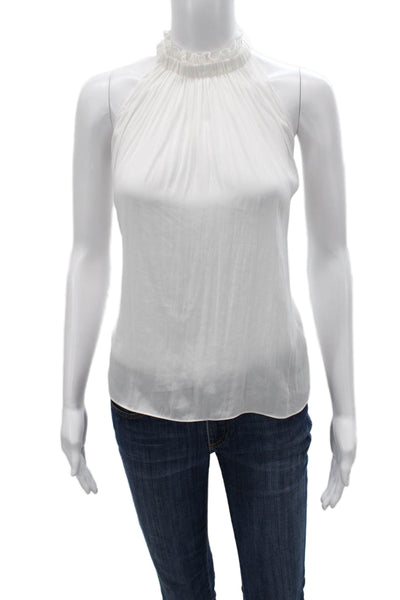 Ramy Brook Women White Polyester High Neck Sleeveless Basic Blouse Size XS
