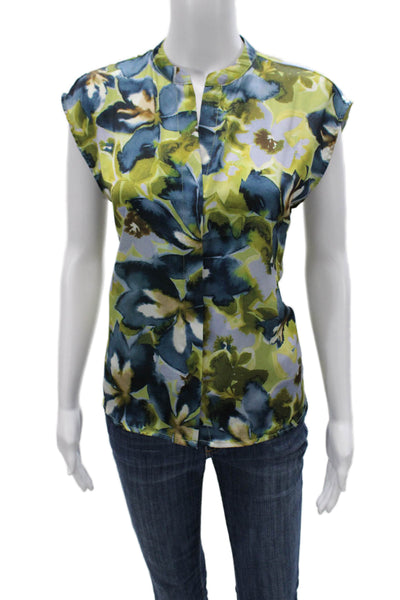 Elie Tahari Women Floral Multicolor Collared Button Polyester Blouse Size XS